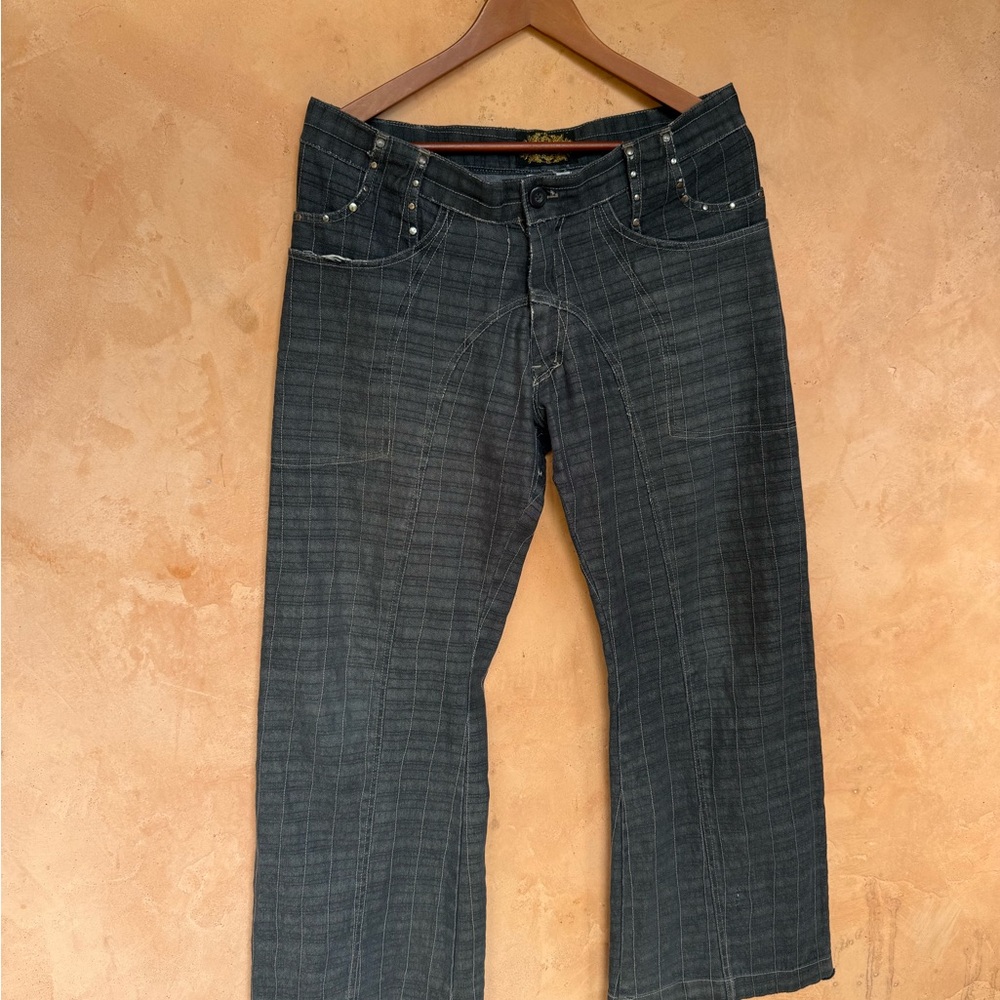 2013 by EION Burningman Dark Wash Denim stripes design Jeans with Stud Accents